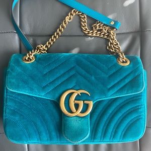 Gucci Velvet Matelasse Small GG Marmont Pavone
